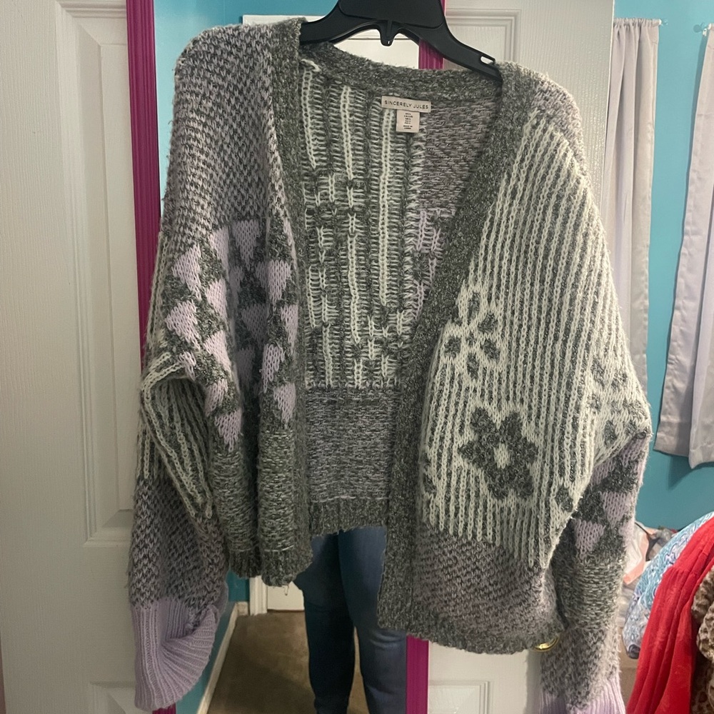 Sincerely Jules Gray and Purple Cardigan